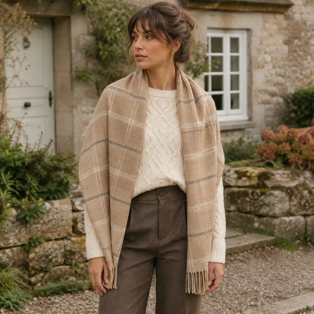 Made in Scotland Cashmere Scarf Brown Plaid Fringe Tartan Quiet Luxury Classic